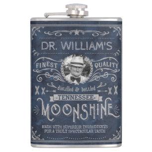Moonshine Vintag Hillbilly Medicine Custom Blue Flachmann
