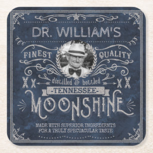 Moonshine Vintag Hillbilly Medicine Custom Blue Rechteckiger Pappuntersetzer