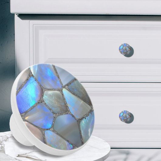 Moonstone Gem und silber- Mosaikzellen Abstrakt Keramikknauf