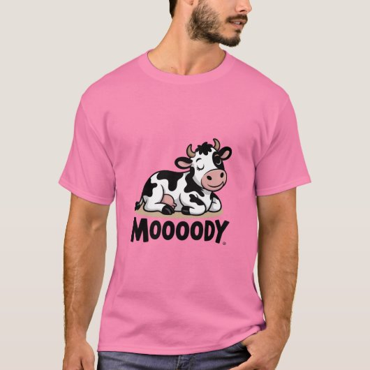 Mooody Cow Cute Cartoon Design T-Shirt (Vorderseite)