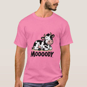 Mooody Kuh Süßes Cartoon-Design T-Shirt