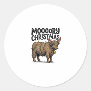 Moooory Weihnachten Highland Kuh Vintage Gravur T Runder Aufkleber