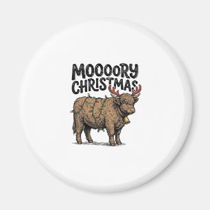 Moooory Weihnachten Highland-Rind Vintage-Stich T Magnet