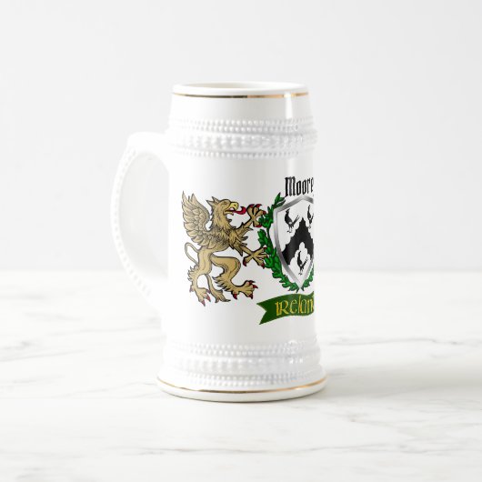 Moore Irish Shield Beer Stein Bierglas (Vorderseite Links)
