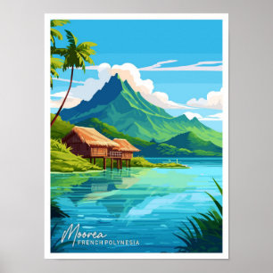 Moorea Französisch-Polynesien Reise Illustration Poster