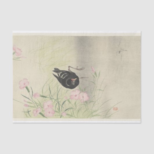Moorhen zur blühenden Pflanze von Ohara Koson Seidenpapier (Vorderseite)