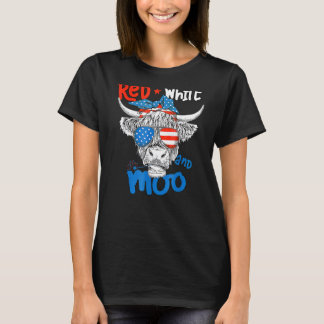 Moorica Highland Kuh Red White Blue 4. Juli T-Shirt
