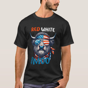 Moorica Highland-Rind Blau, Weiß und Rot 4. Juli T-Shirt