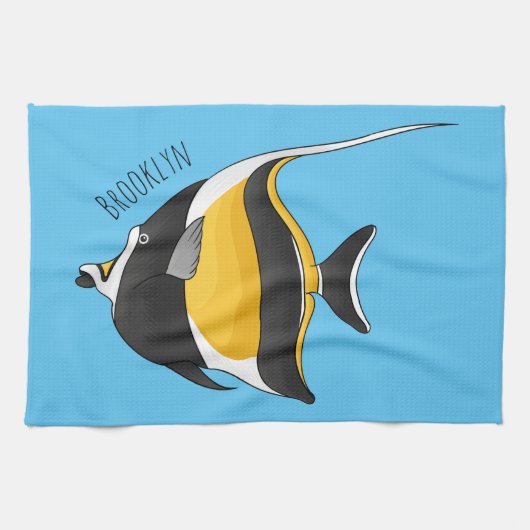 Moorish idol fish cartoon illustration  geschirrtuch (Horizontal)