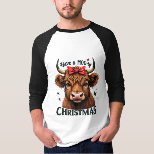 Moory Christmas Niedliche Kuh trägt Santa T-Shirt