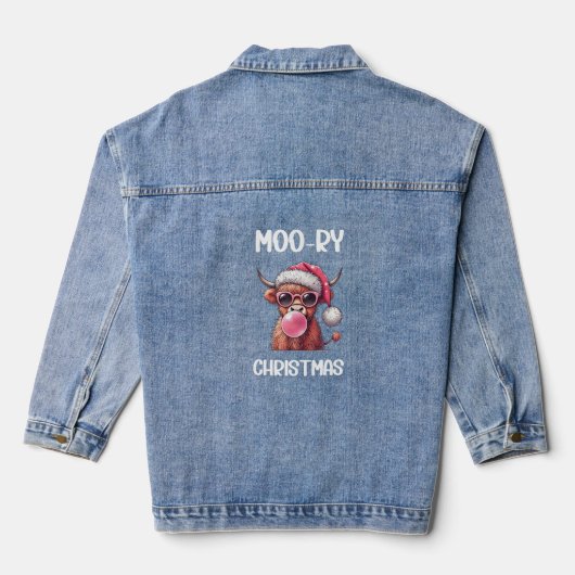 Moory Christmas Scottish Higland Cow Jeansjacke (Rückseite)