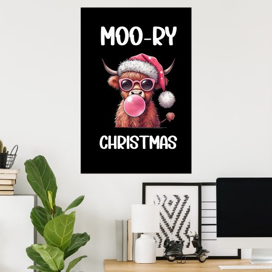 Moory Christmas Scottish Higland Cow Poster (Heimbüro)