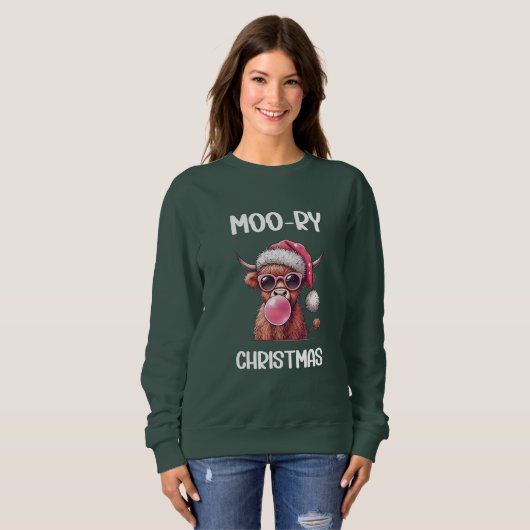 Moory Christmas Scottish Higland Cow Sweatshirt (Vorne ganz)