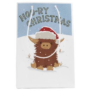 Moory Weihnachten niedliche Shaggy Highland Kuh Sa Mittlere Geschenktüte