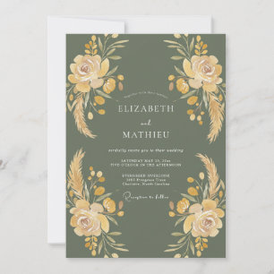 Moos-Gold-Botanische Wasserfarben-Hochzeit Einladung