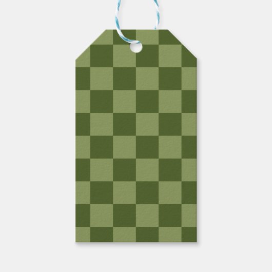 Moos Green Checkerboard Geschenkanhänger (Vorderseite)