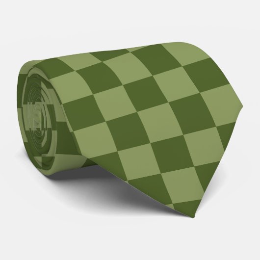Moos Green Checkerboard Krawatte (Gerollt)