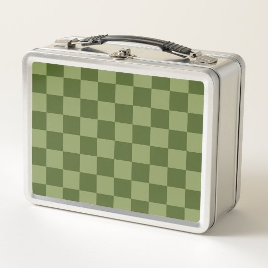 Moos Green Checkerboard Metall Brotdose (Vorderseite)