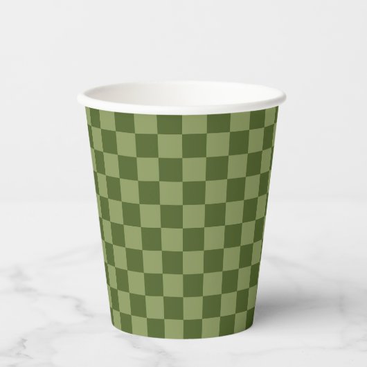 Moos Green Checkerboard Pappbecher (Vorderseite)
