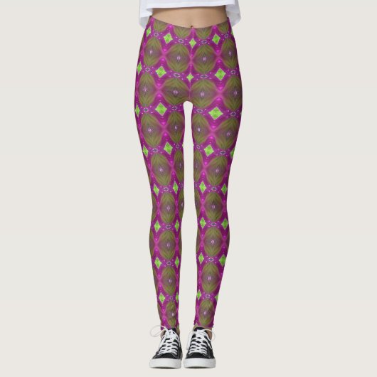 Moos-grünes Rosa und Limone Leggings (Vorderseite)