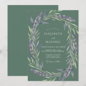 Moos-Lila-Blatt-Hochzeit Einladung (Vorne/Hinten)