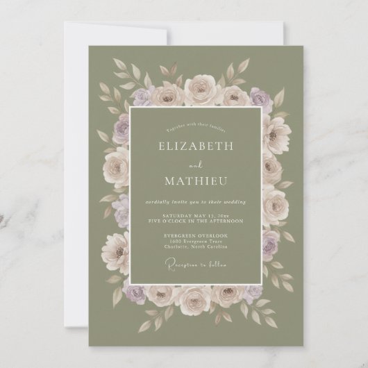 Moos-Mauve-Ranunculus-Hochzeit Einladung (Vorderseite)