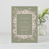 Moos-Mauve-Ranunculus-Hochzeit Einladung (Stehend Vorderseite)