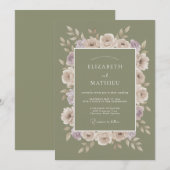 Moos-Mauve-Ranunculus-Hochzeit Einladung (Vorne/Hinten)