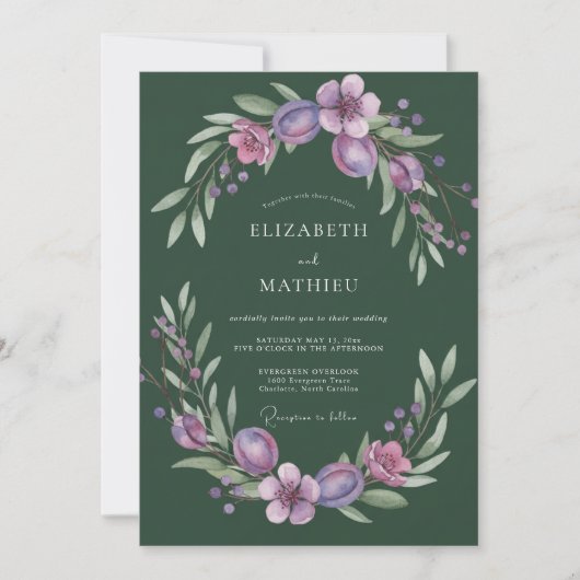 Moos-Pflaume-Blatt-Hochzeit Einladung (Vorderseite)