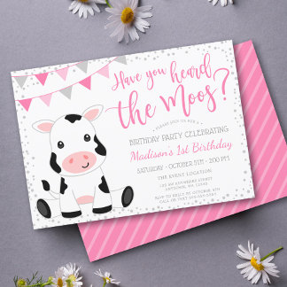 Moos Pink Girl Cow Geburtstag hören Einladung