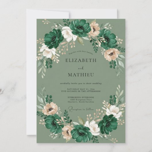 Moos Smaragd Bemalte Hochzeit Einladung (Vorderseite)