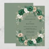 Moos Smaragd Bemalte Hochzeit Einladung (Vorne/Hinten)