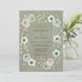 Moos Teal Blatt Hochzeit Einladung (Stehend Vorderseite)