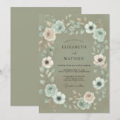 Moos Teal Blatt Hochzeit Einladung (Vorne/Hinten)