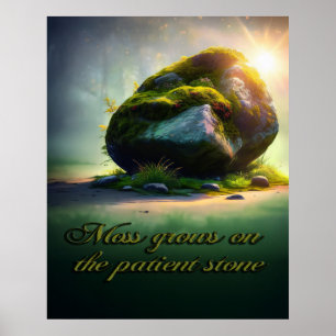 Moos wächst auf dem geduldigen Stein Poster