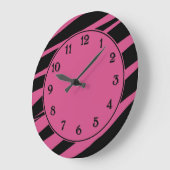 Moosbeerrosa und schwarzer Zebra-Druck Große Wanduhr (Winkel)