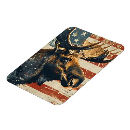 Moose American Flag Vintag Magnet (Linke Seite)