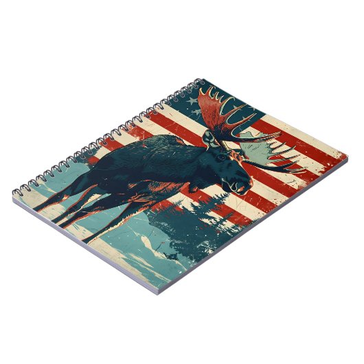 Moose American Flag Vintag Notizblock (Linke Seite)