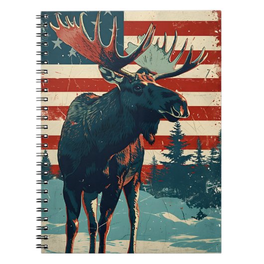 Moose American Flag Vintag Notizblock (Vorderseite)