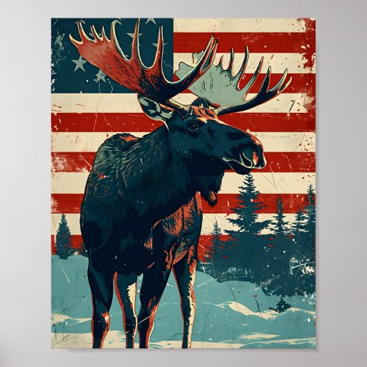 Moose American Flag Vintag Poster (Vorne)
