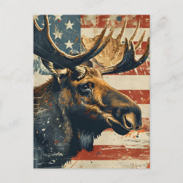 Moose American Flag Vintag Postkarte