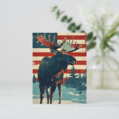 Moose American Flag Vintag Postkarte (Stehend Vorderseite)