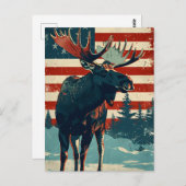 Moose American Flag Vintag Postkarte (Vorne/Hinten)