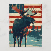 Moose American Flag Vintag Postkarte (Vorderseite)