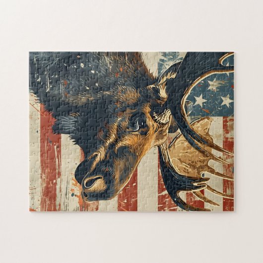 Moose American Flag Vintag Puzzle (Horizontal)