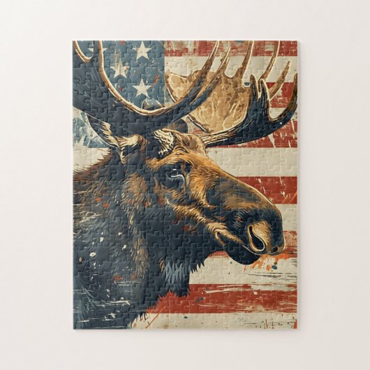 Moose American Flag Vintag Puzzle (Vertikal)