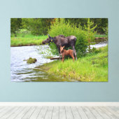 Moose And Calf Colorado River Leinwanddruck (Insitu (Holzboden))