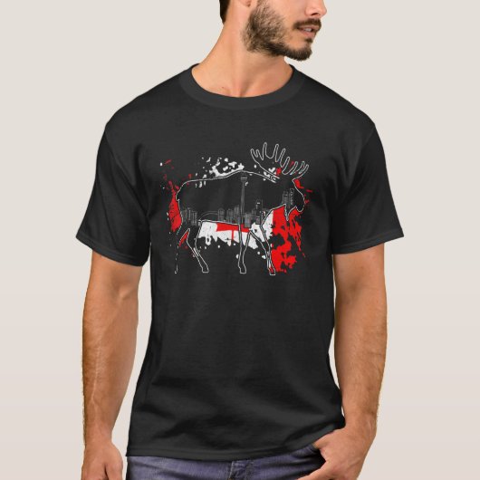 Moose Animal Canadian Flag Ahornblättriger Ahorn S T-Shirt (Vorderseite)