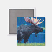 Moose at Night - Yellowstone Nationalpark Magnet (Vorderseite/Rückseite)