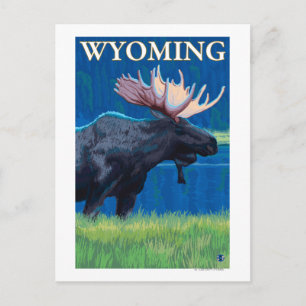 Moose at NightWyomingVintage Travel Poster Postkarte